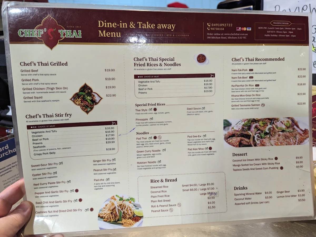 Menu, Chef's Thai Mitcham