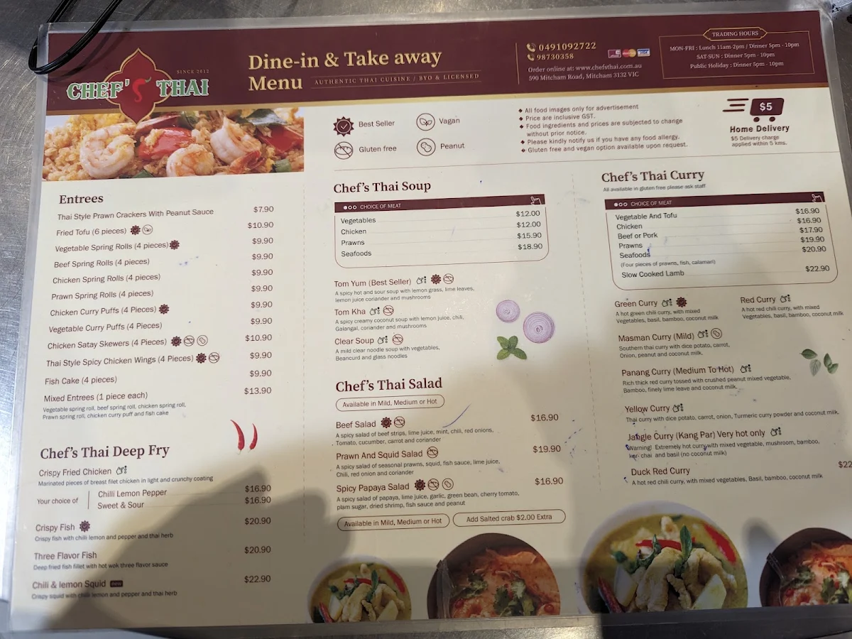 Menu, Chef's Thai Mitcham