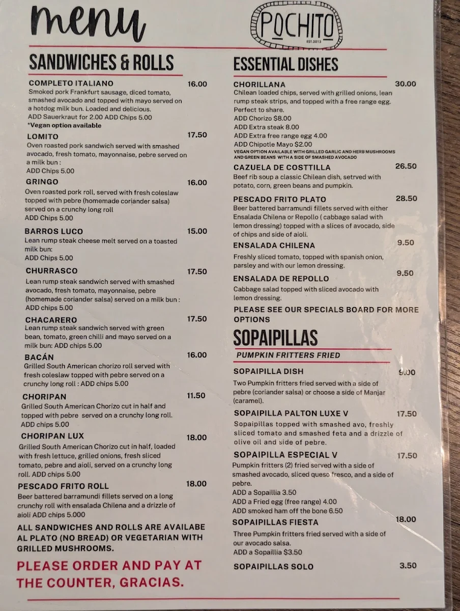 Menu, Pochito