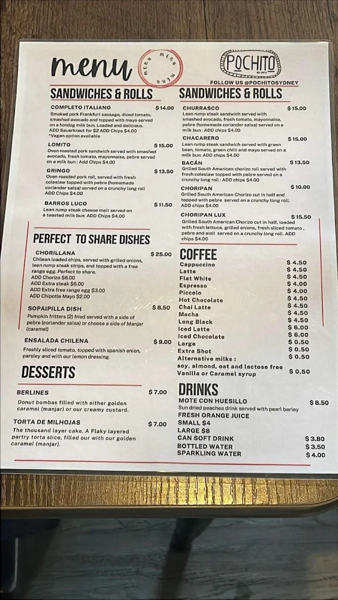 Menu, Pochito