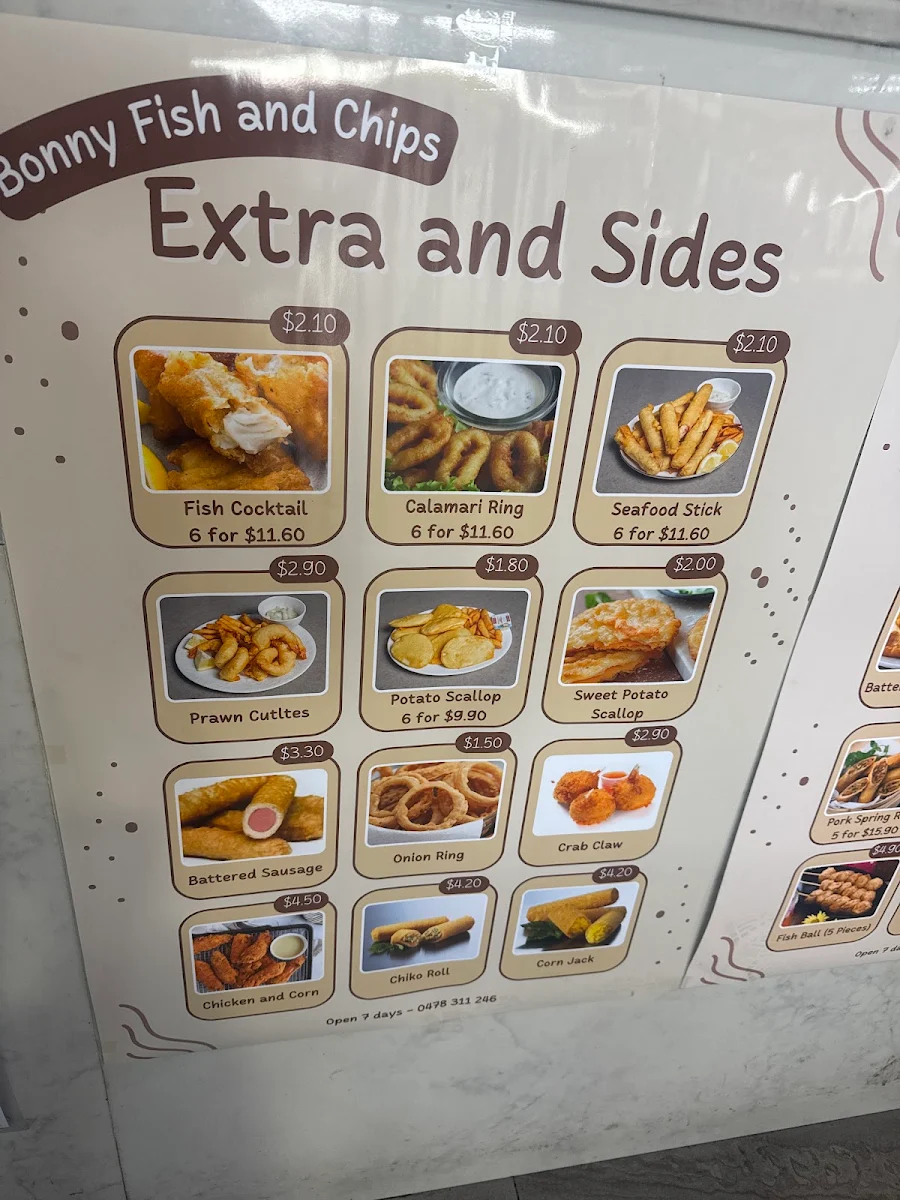 Menu, Bonny's Fish & Chips
