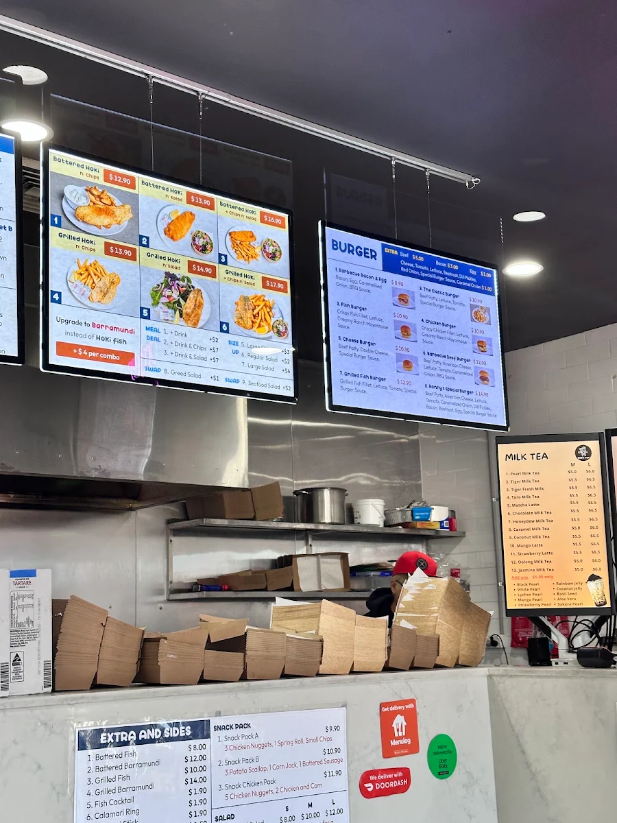 Menu, Bonny's Fish & Chips