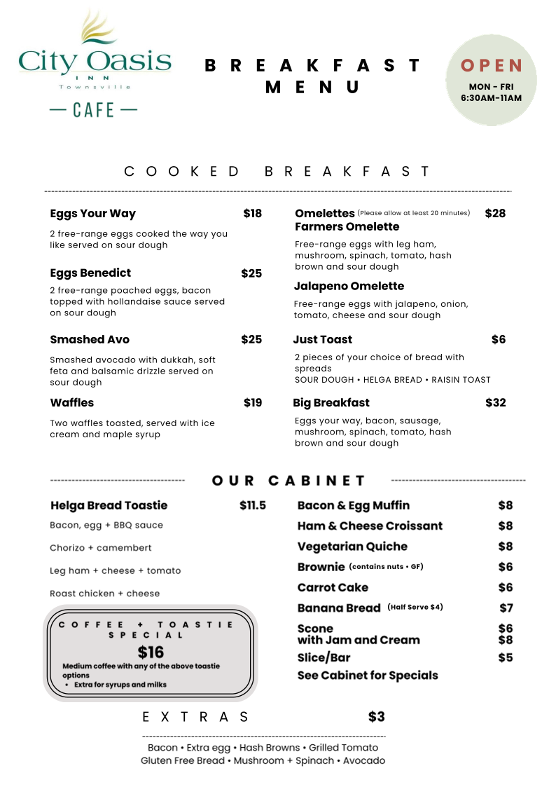 Menu, City Oasis Cafe