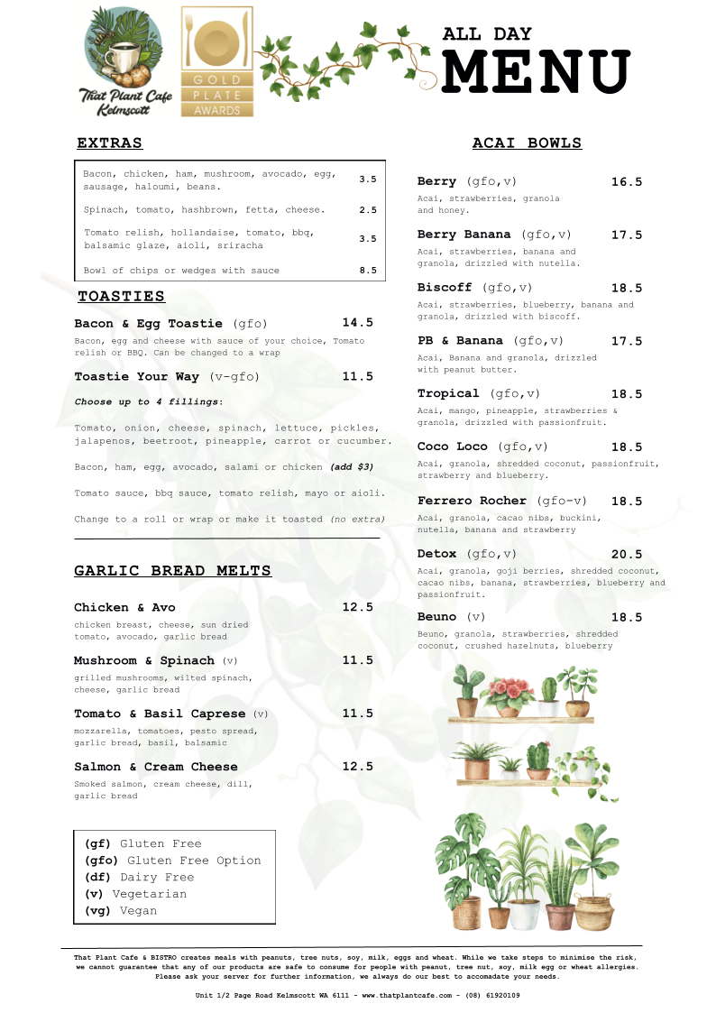 Menu, That Plant Cafe