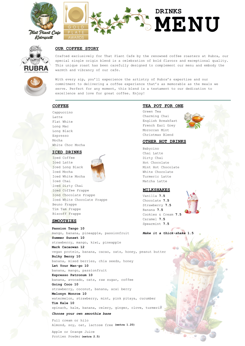 Menu, That Plant Cafe