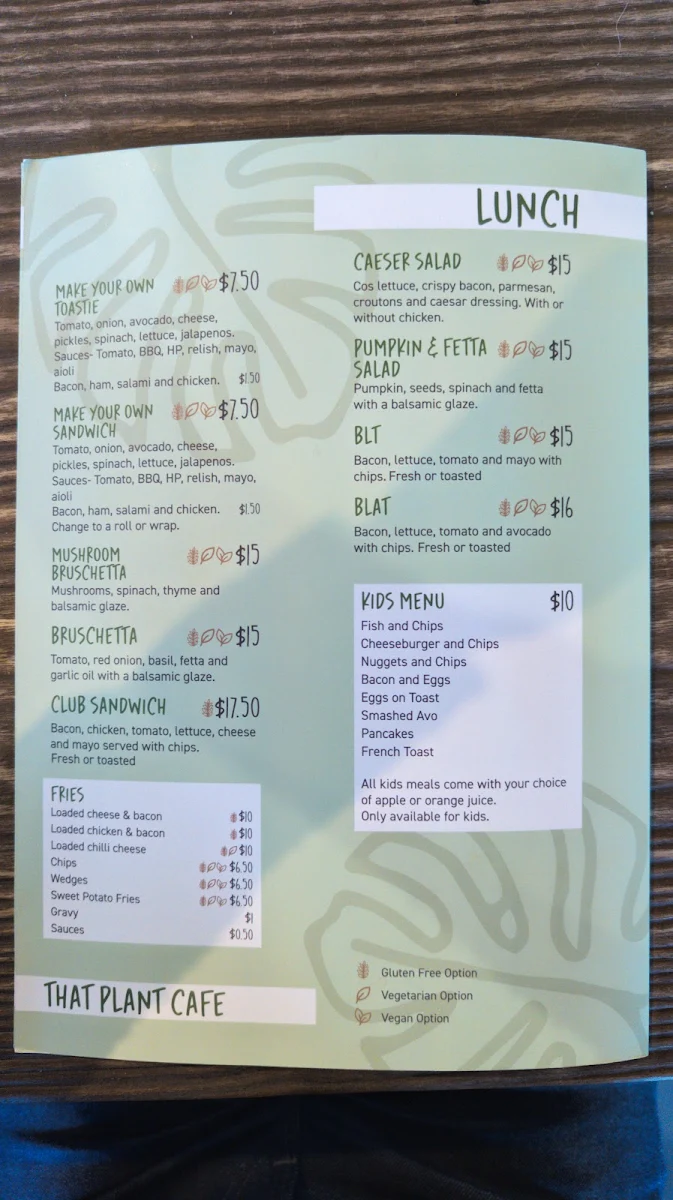 Menu, That Plant Cafe