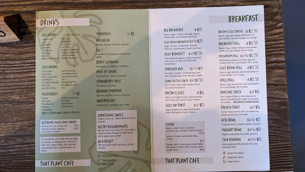 Menu, That Plant Cafe