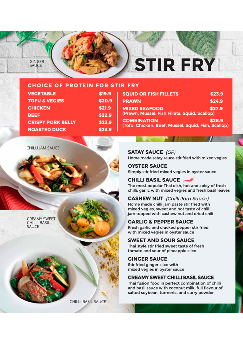 Menu, Thai Riffic Randwick