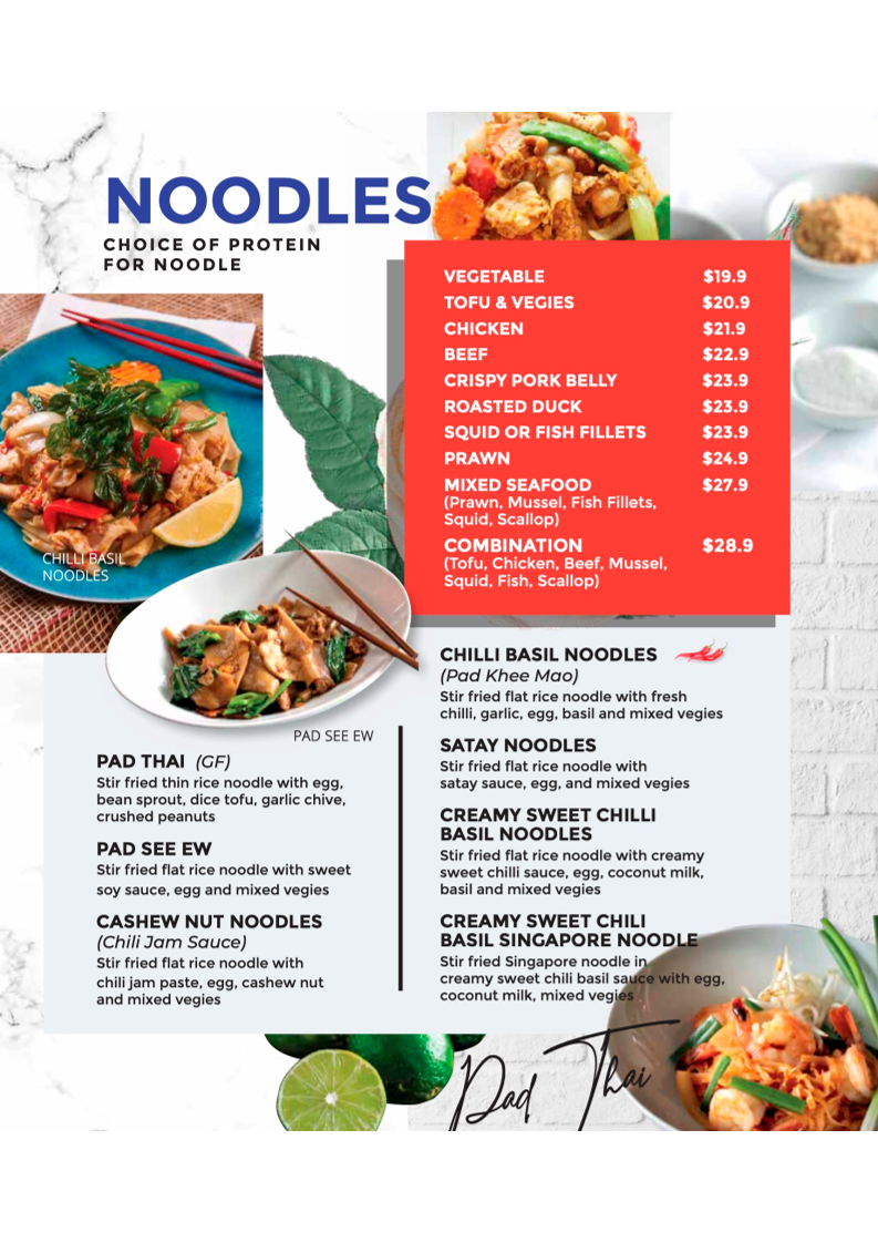 Menu, Thai Riffic Randwick