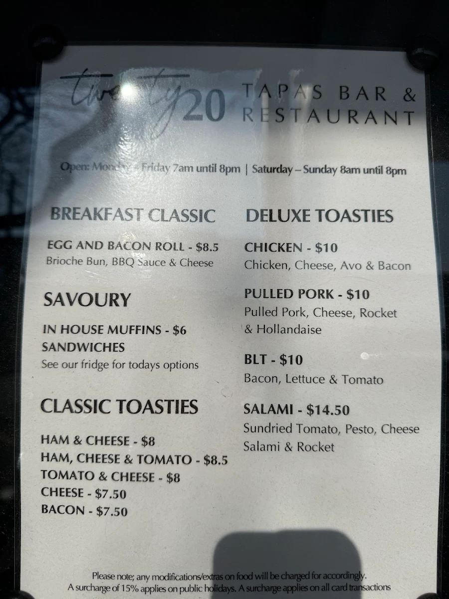 Menu, Twenty20 Tapas