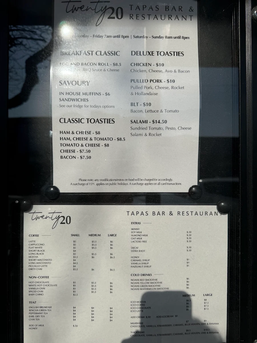 Menu, Twenty20 Tapas
