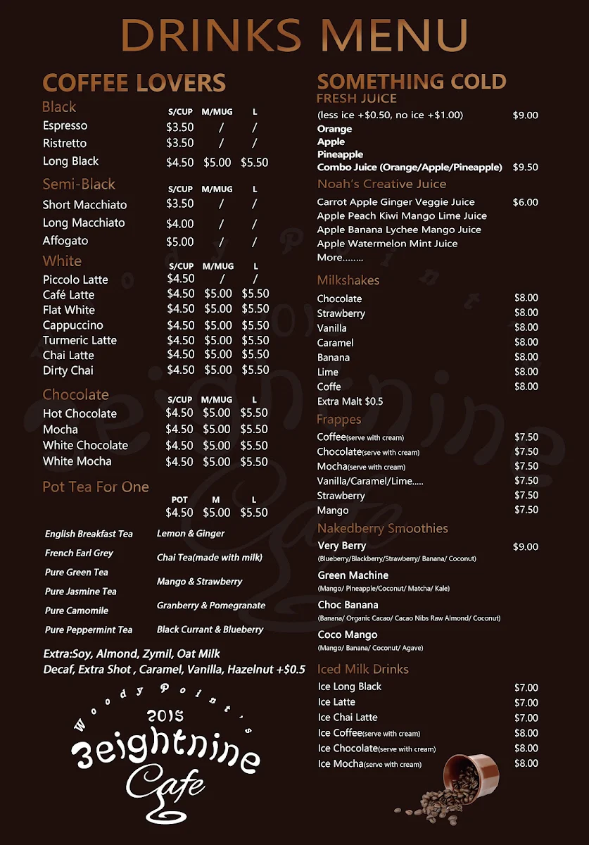 Menu, WoodyPoint Cafe 3Eightnine