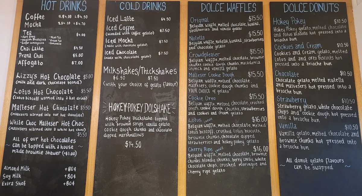 Menu, Dolce House Gelato