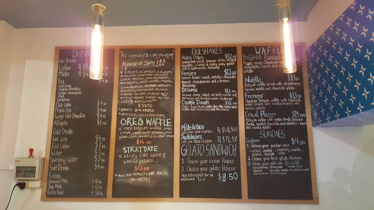 Menu, Dolce House Gelato