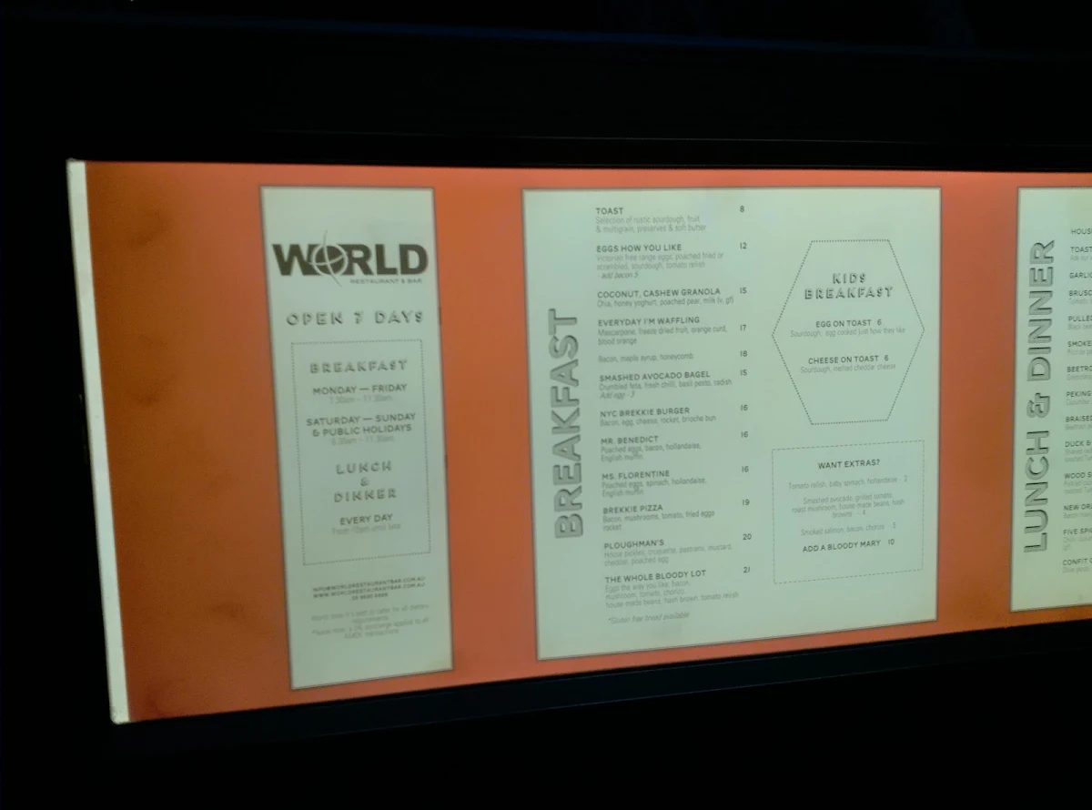 Menu, Hopscotch Melbourne