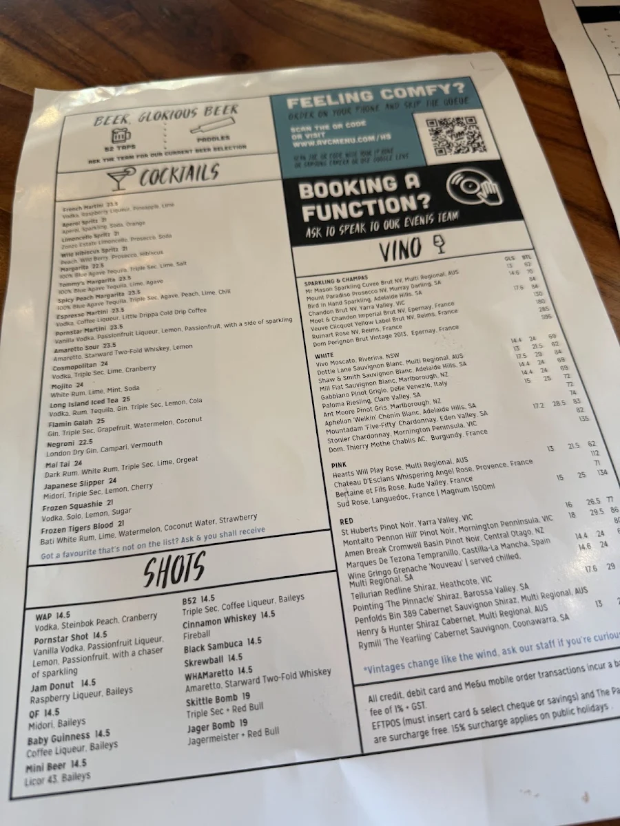 Menu, Hopscotch Melbourne