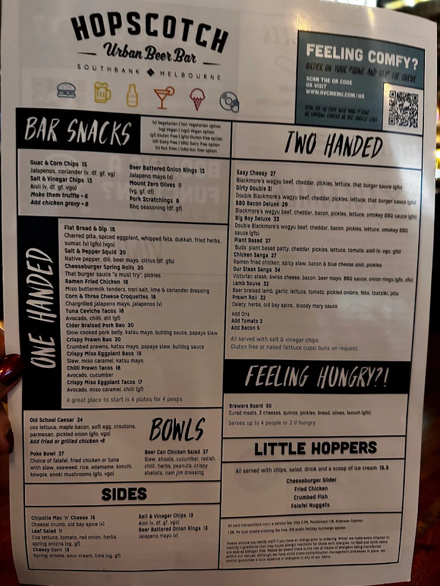 Menu, Hopscotch Melbourne