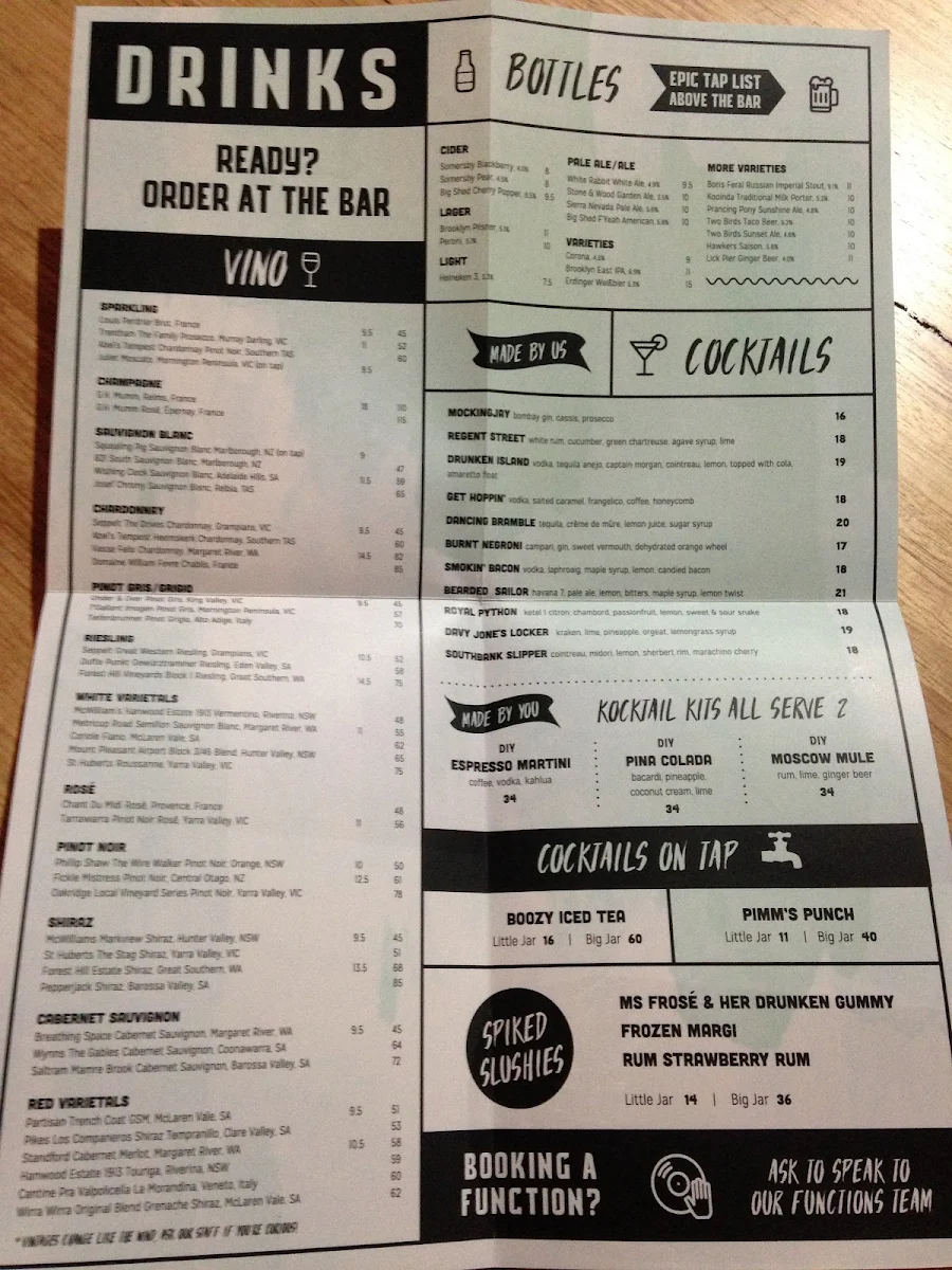 Menu, Hopscotch Melbourne