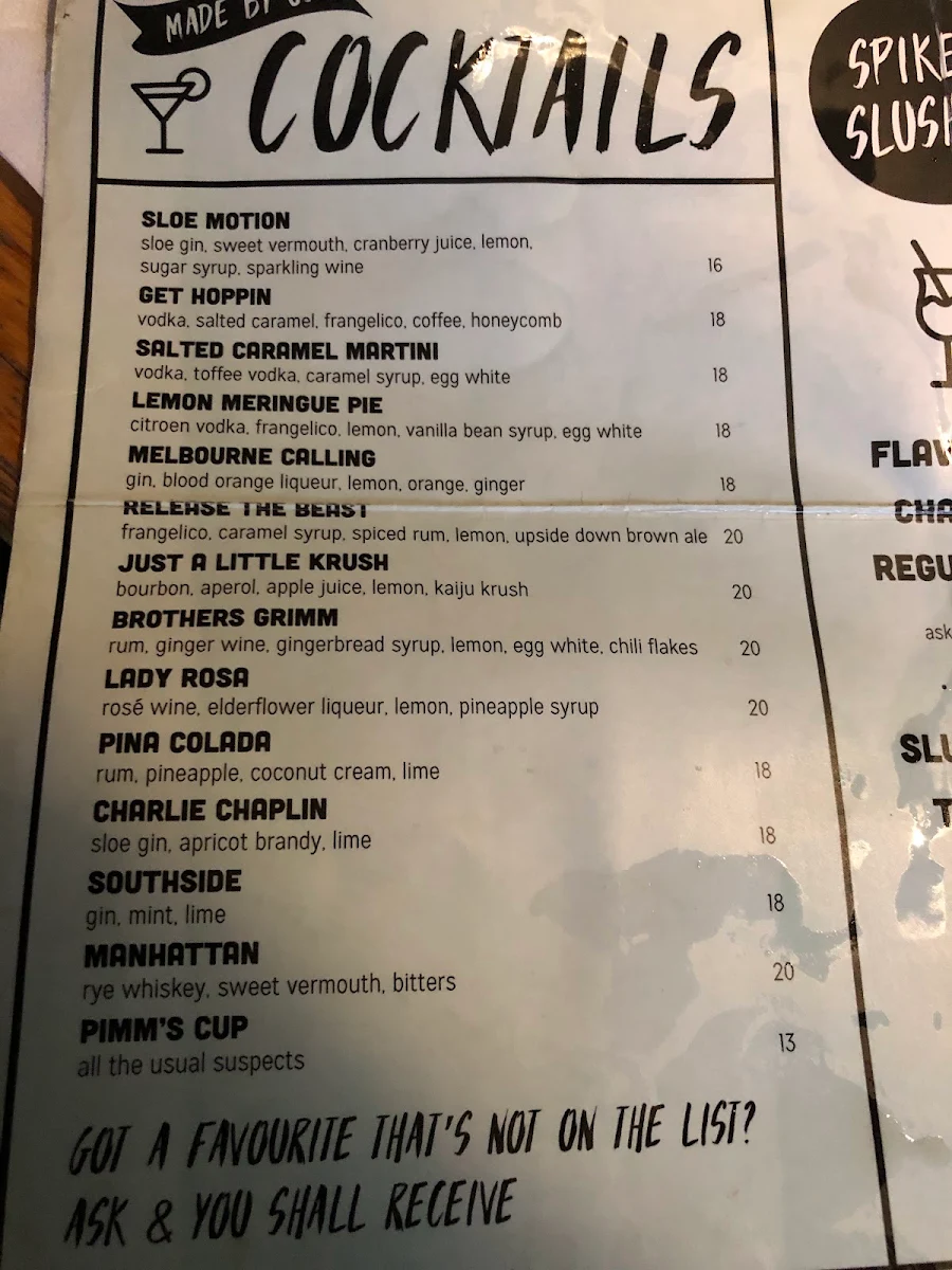 Menu, Hopscotch Melbourne