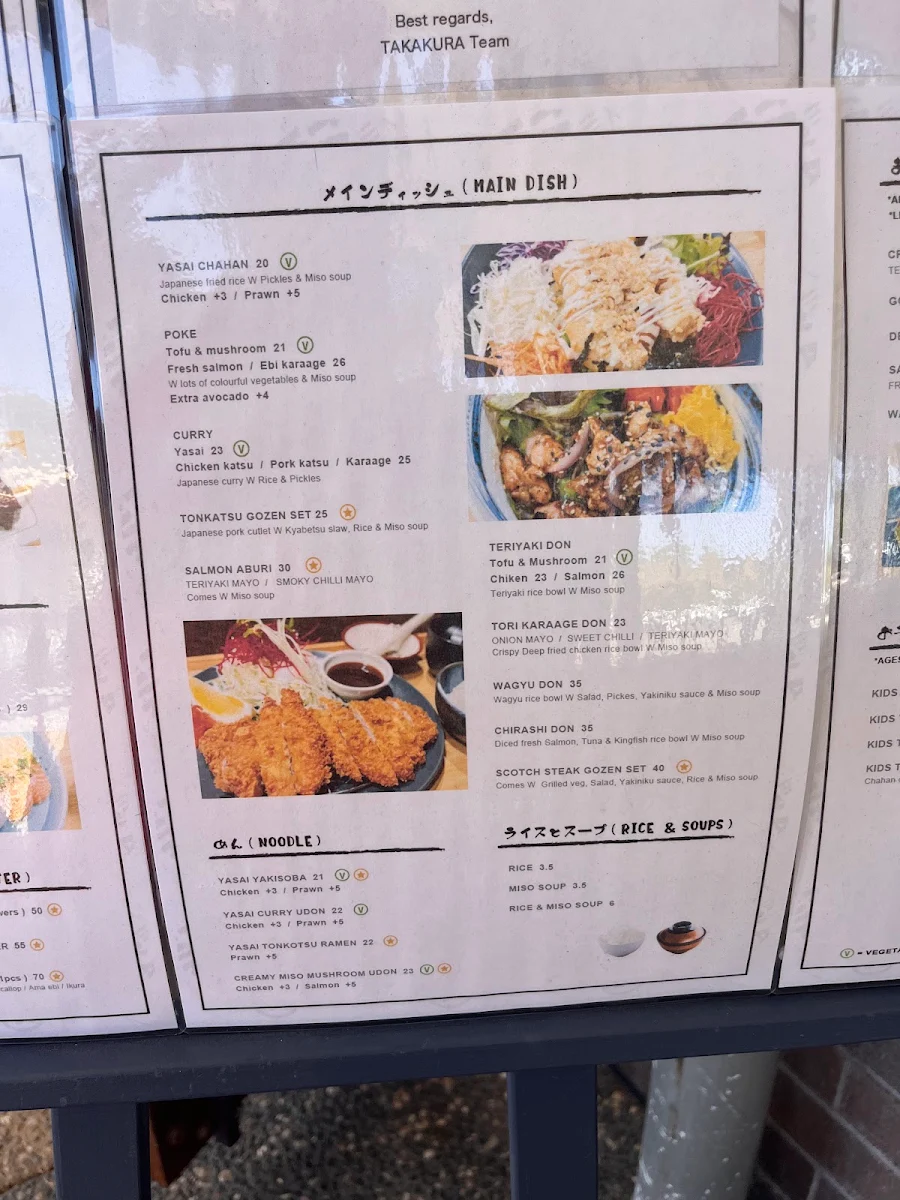 Menu, Takakura Japanese Style Restaurant