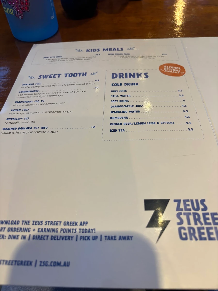 Menu, Zeus Street Greek Canberra City