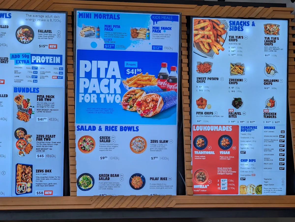 Menu, Zeus Street Greek Canberra City