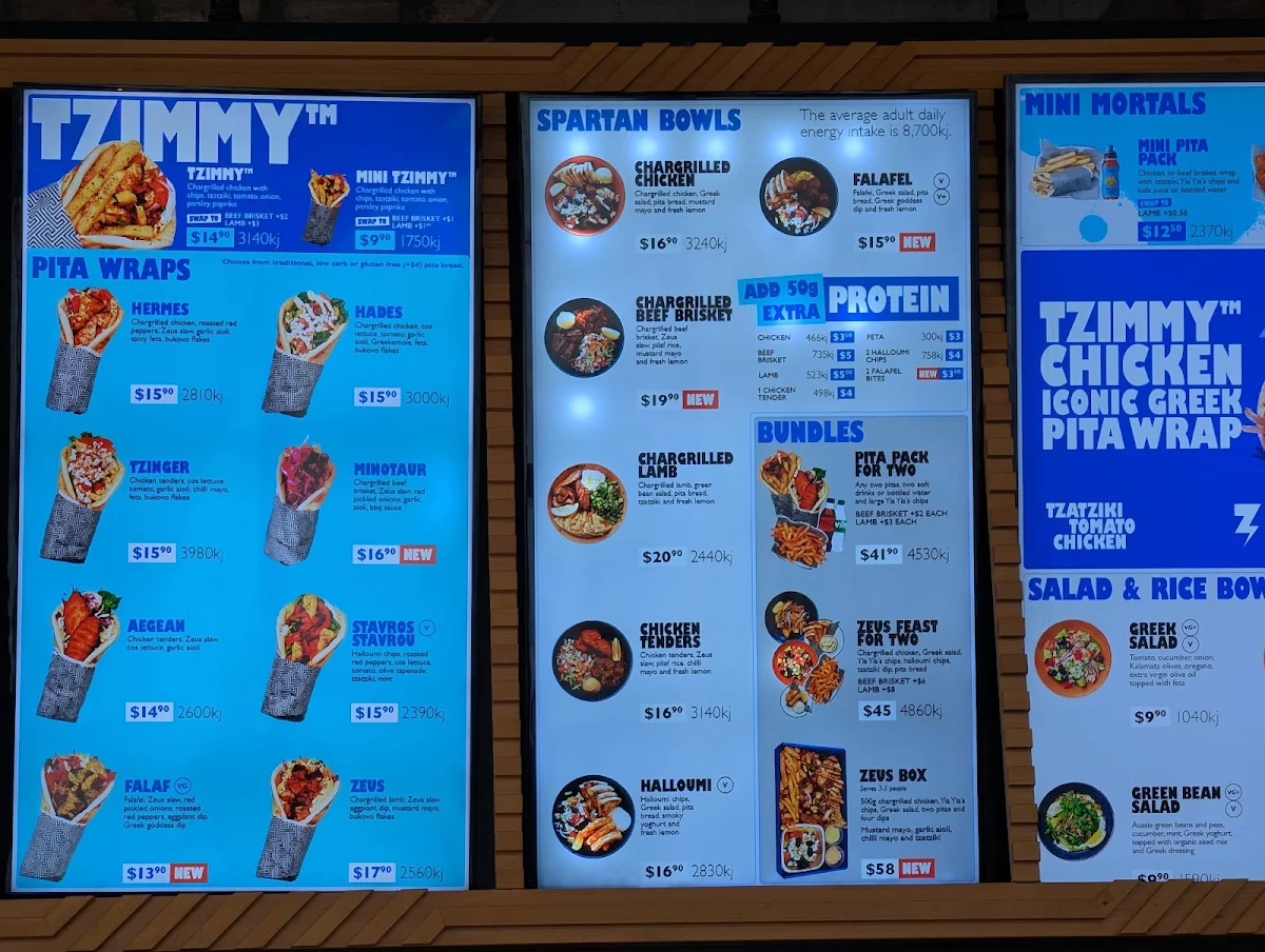 Menu, Zeus Street Greek Canberra City