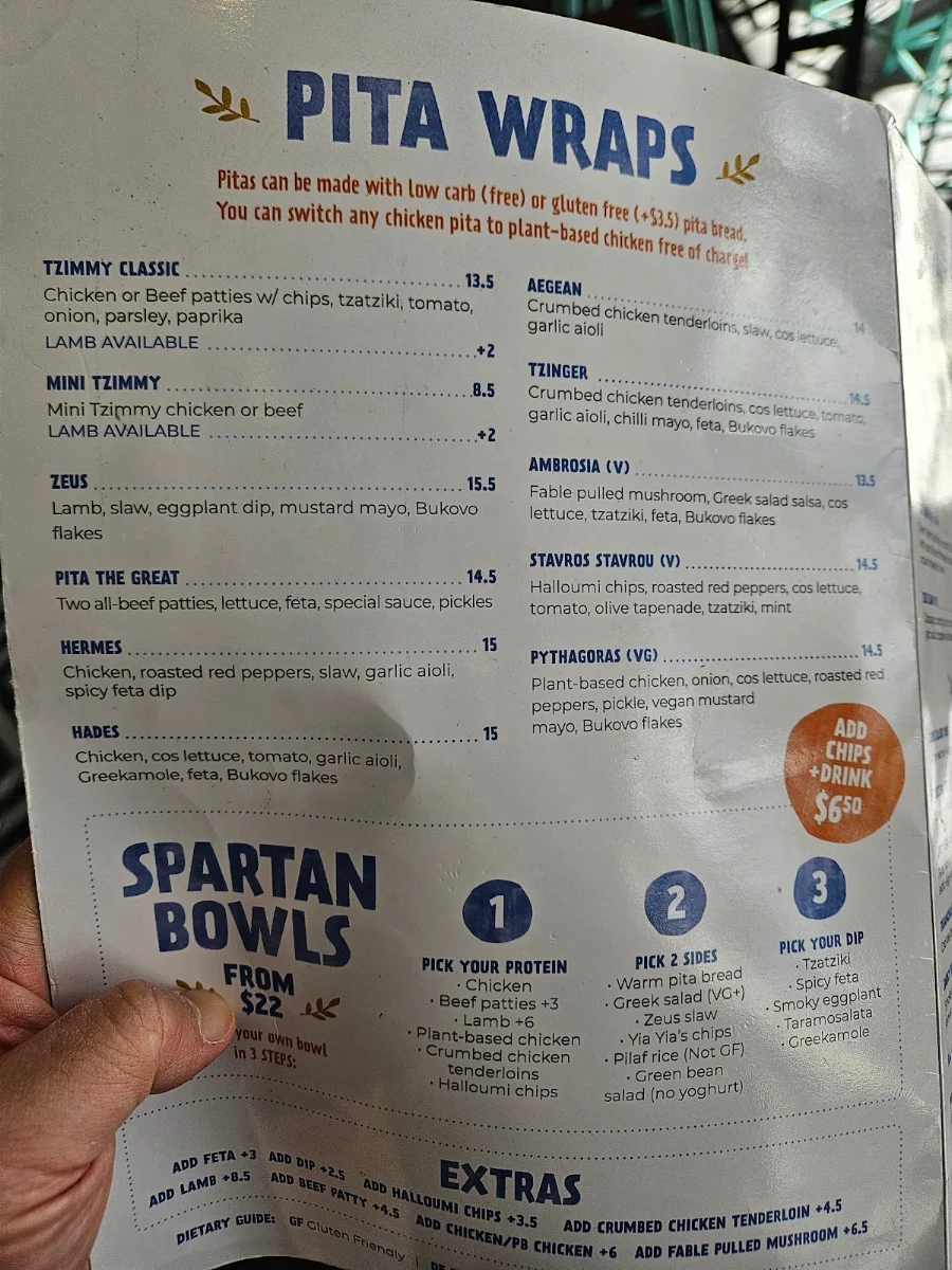 Menu, Zeus Street Greek Canberra City