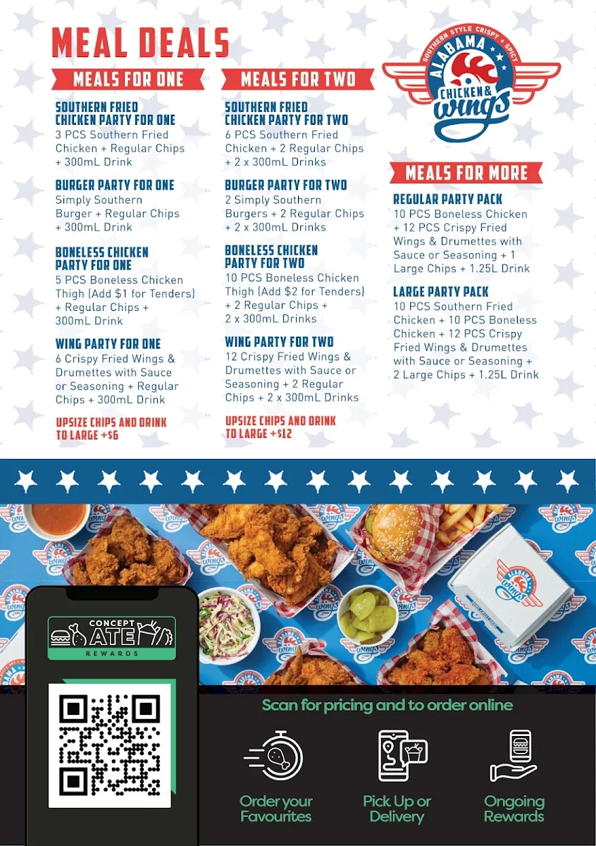 Menu, Alabama Wings Murrumba Downs