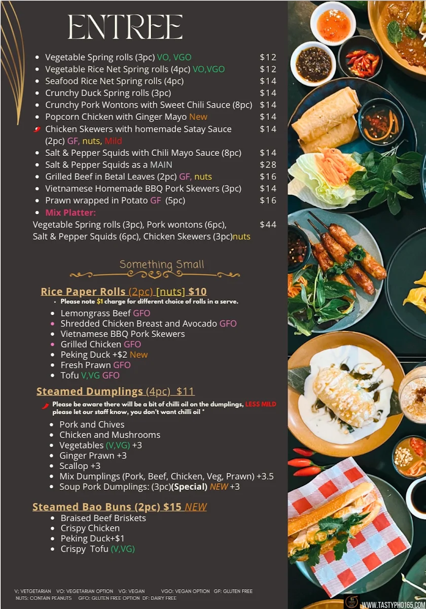 Menu, Tasty Pho 165
