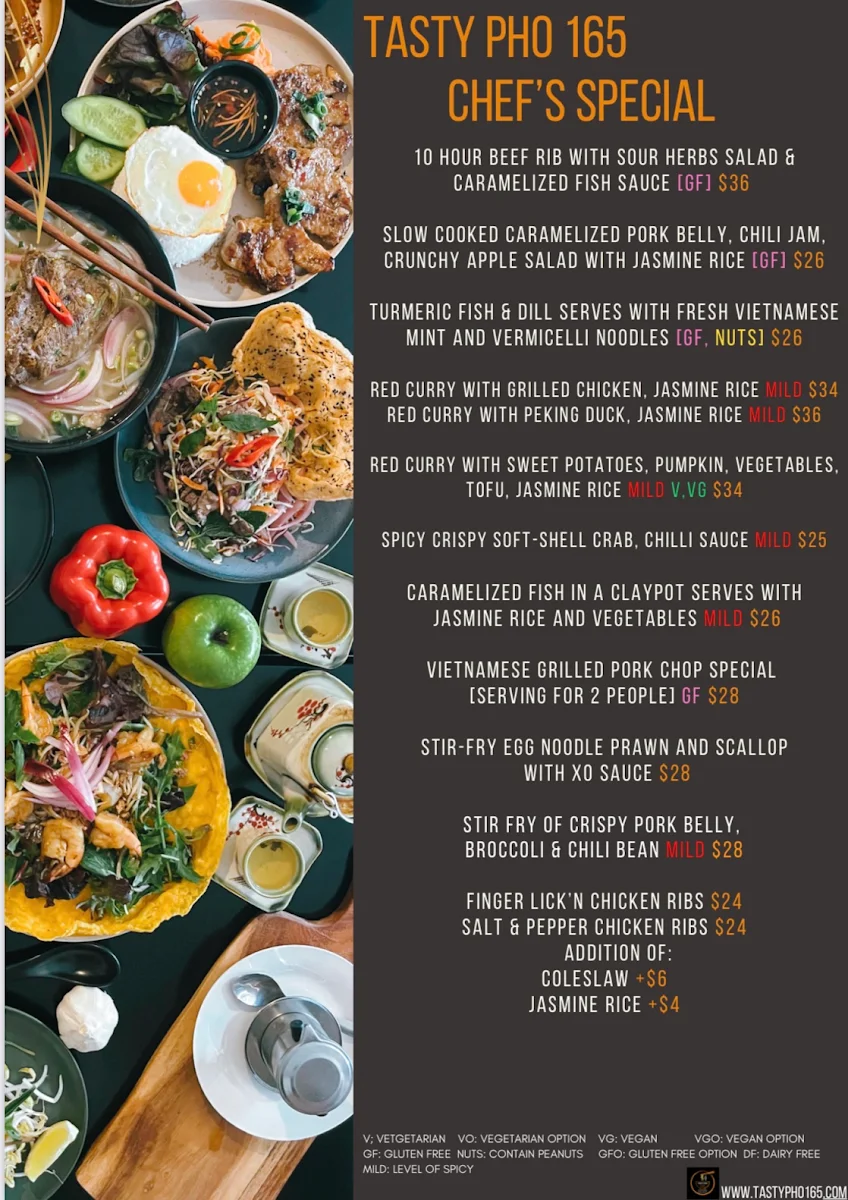 Menu, Tasty Pho 165