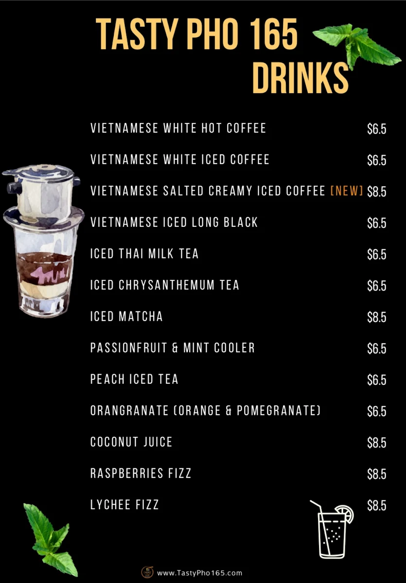 Menu, Tasty Pho 165