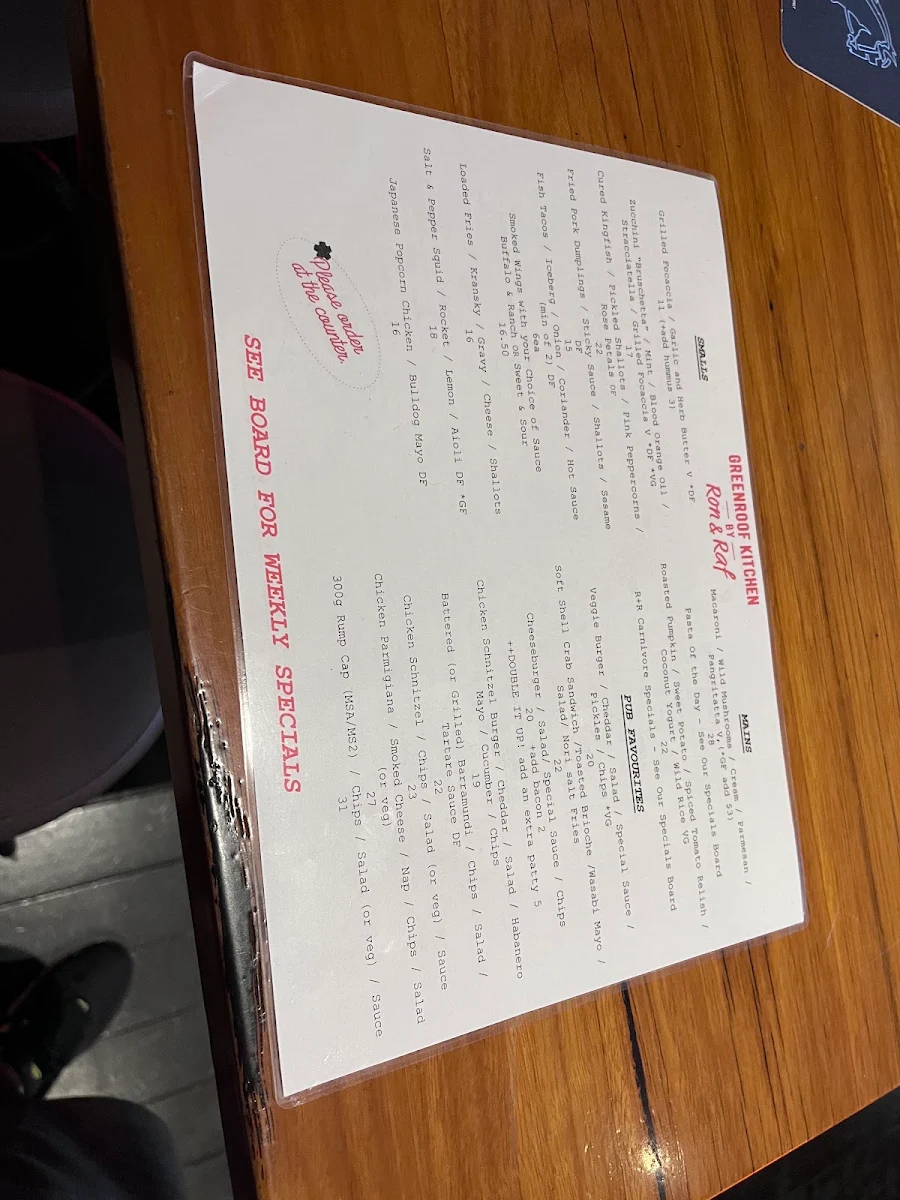 Menu, The Greenroof Hotel