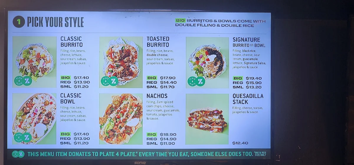 Menu, Zambrero Brisbane Mater Hospital