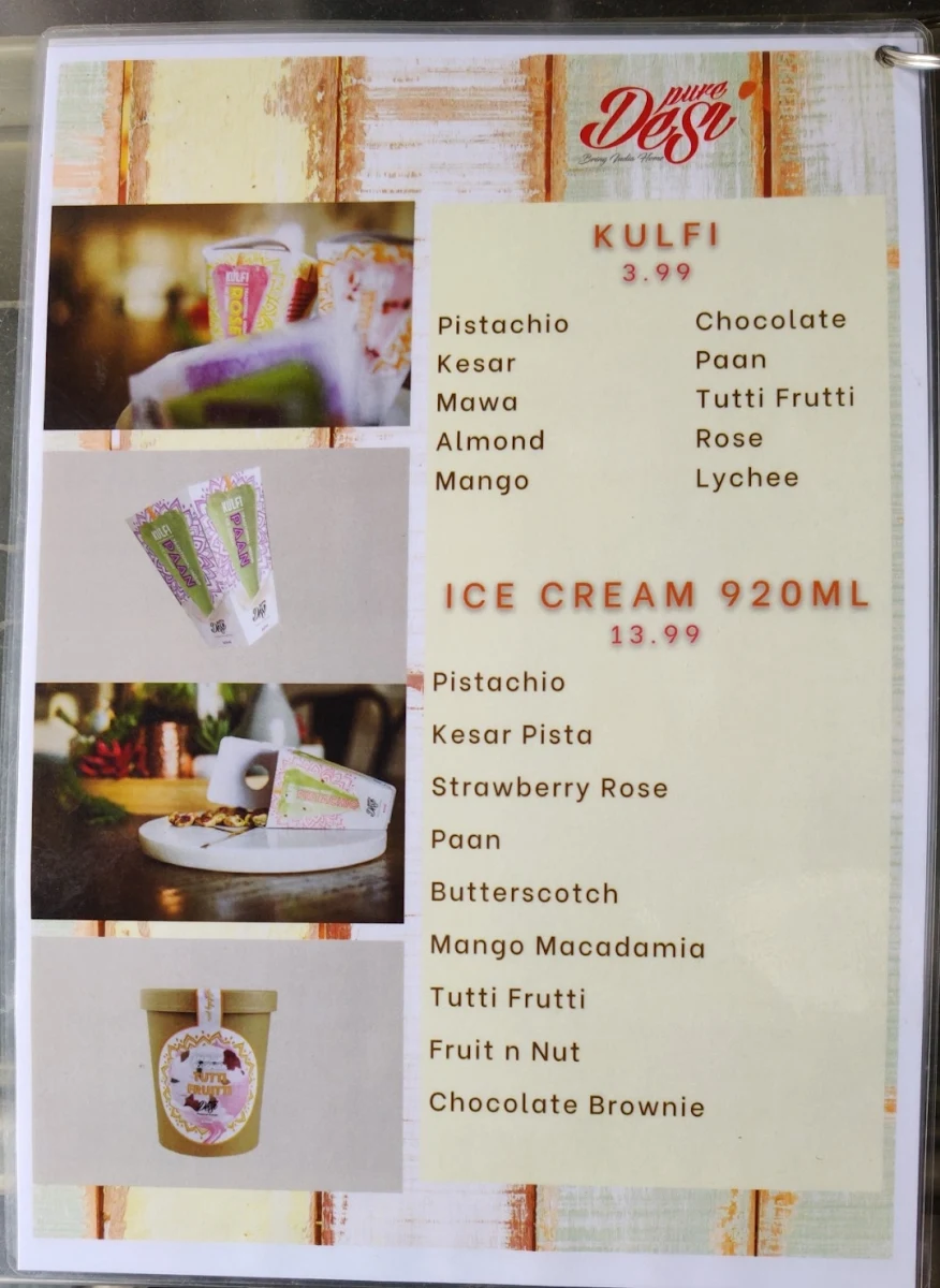 Menu, Pure Desi Sydney