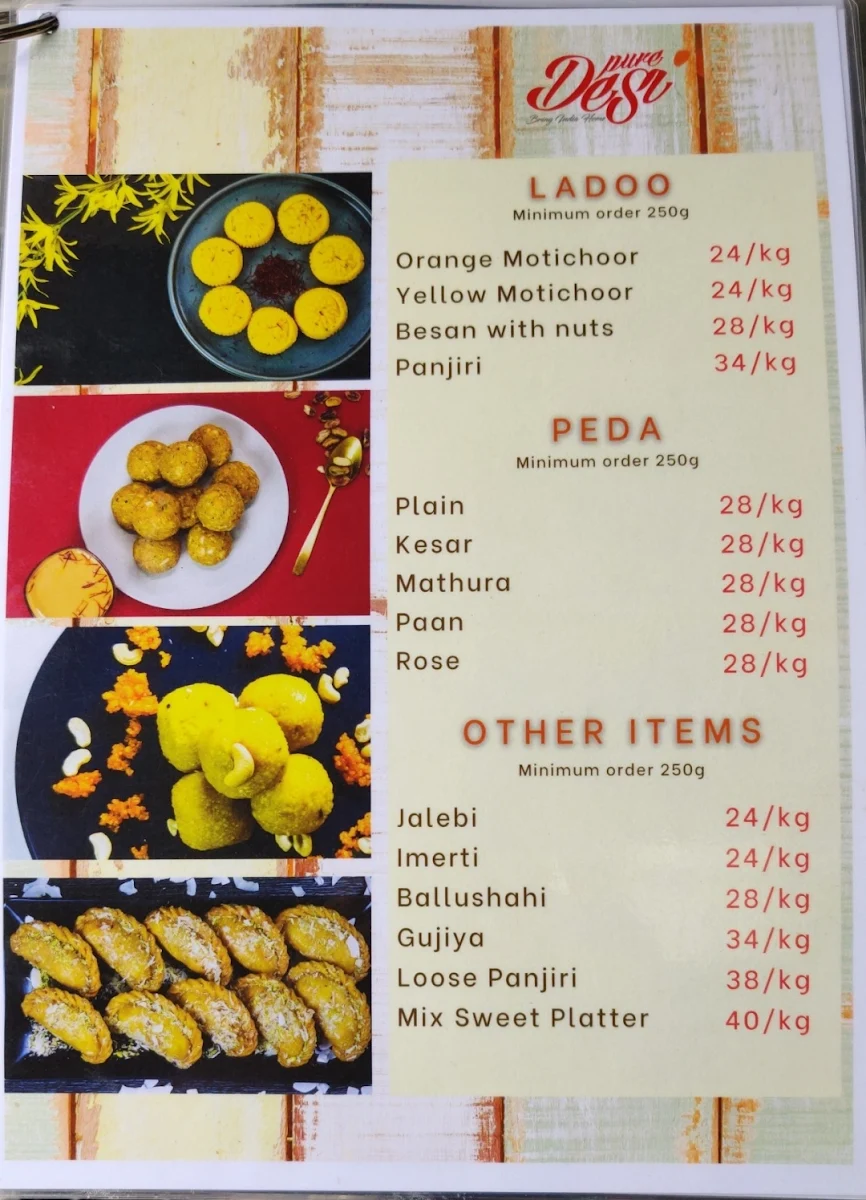 Menu, Pure Desi Sydney