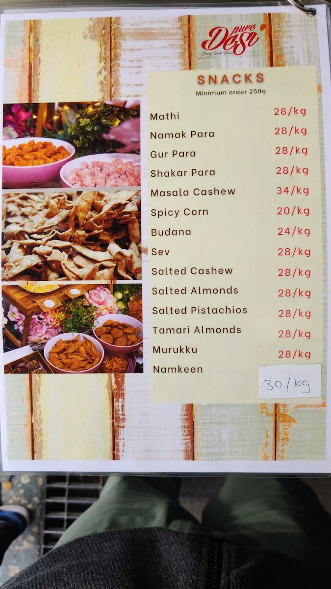 Menu, Pure Desi Sydney