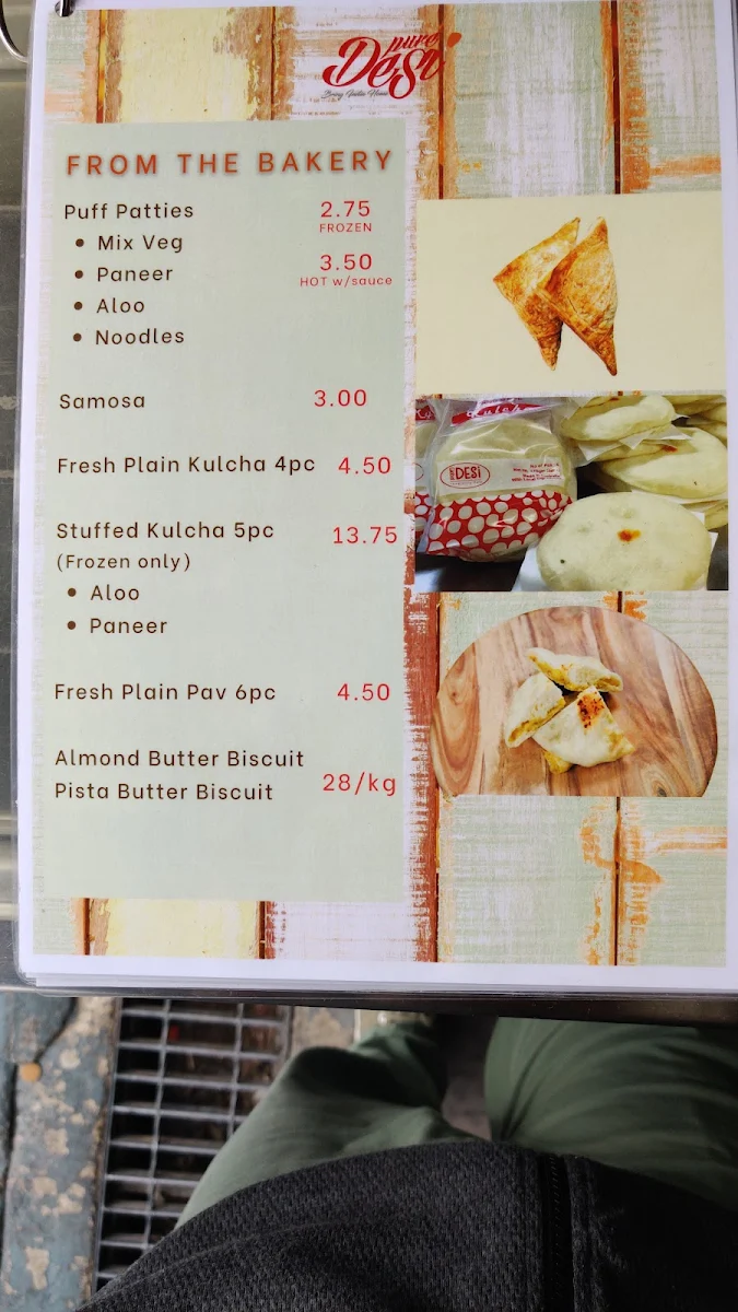 Menu, Pure Desi Sydney