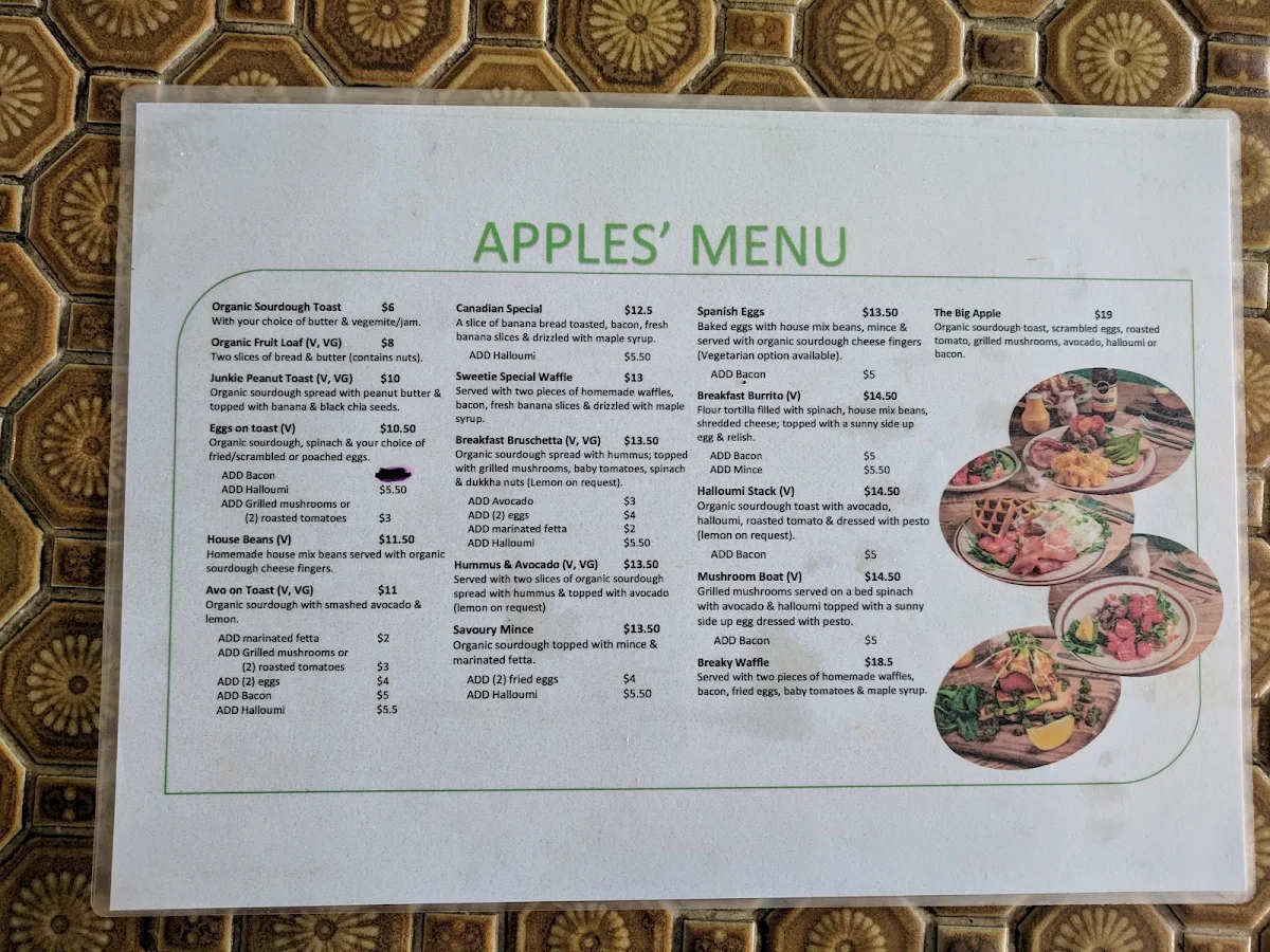 Menu, Apples on Ainsworth