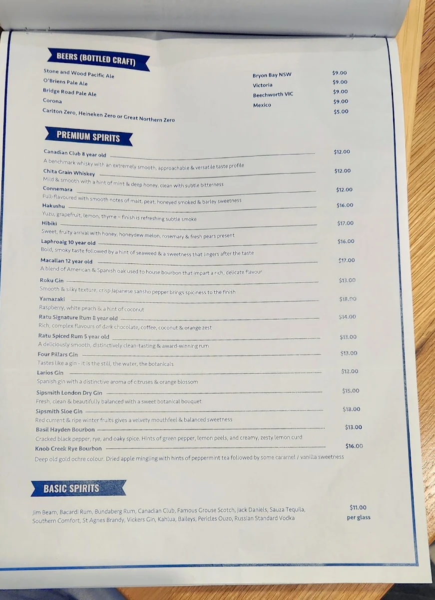 Menu, Albury Brewhouse