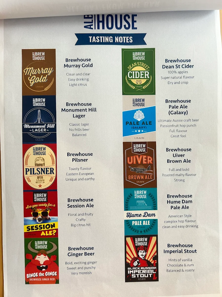 Menu, Albury Brewhouse