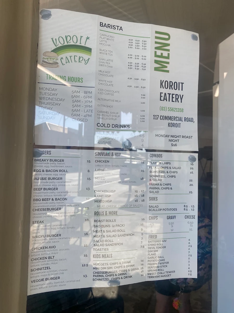 Menu, Koroit Eatery