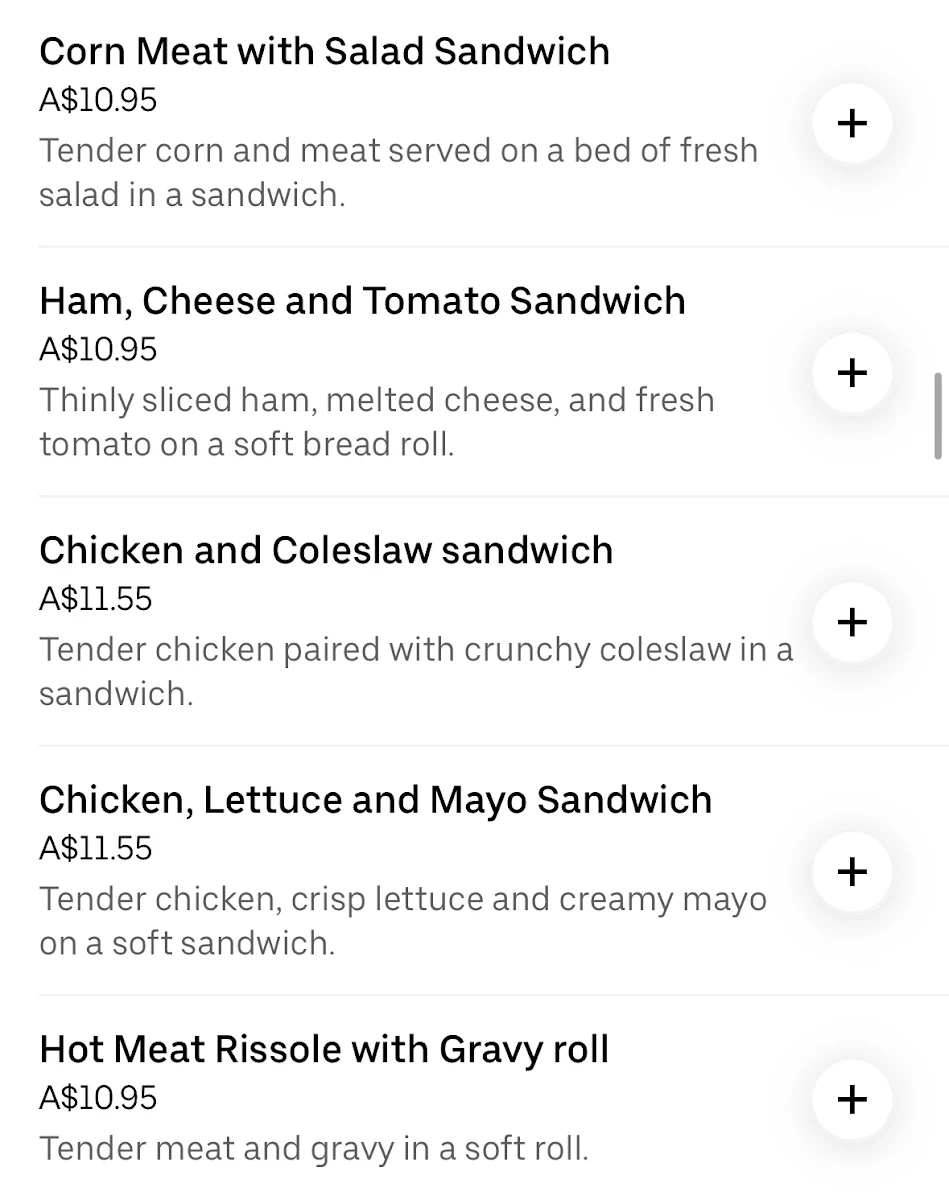 Menu, Millers Pie & Sandwich Bar – Shortland
