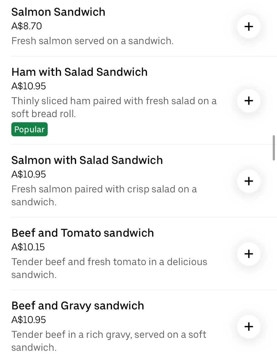 Menu, Millers Pie & Sandwich Bar – Shortland