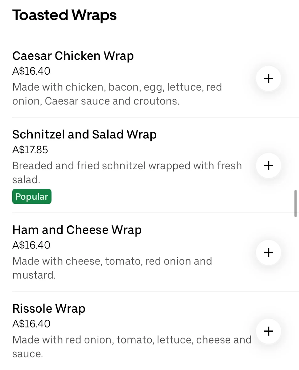Menu, Millers Pie & Sandwich Bar – Shortland