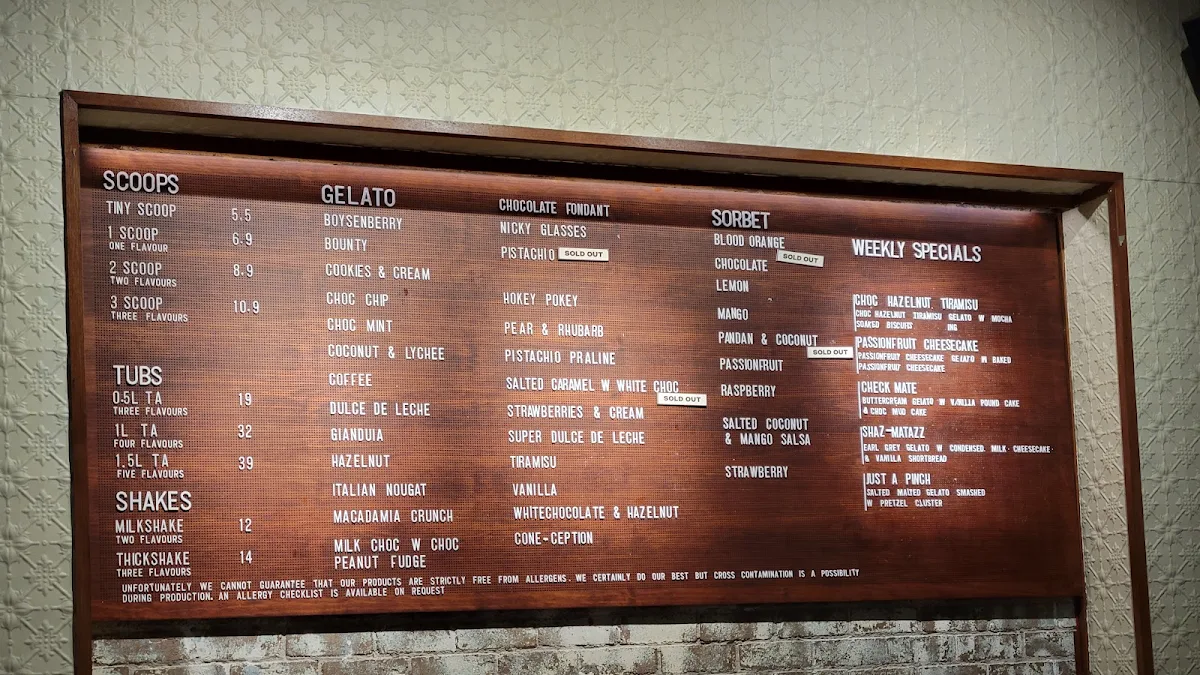 Menu, Gelato Messina Fitzroy
