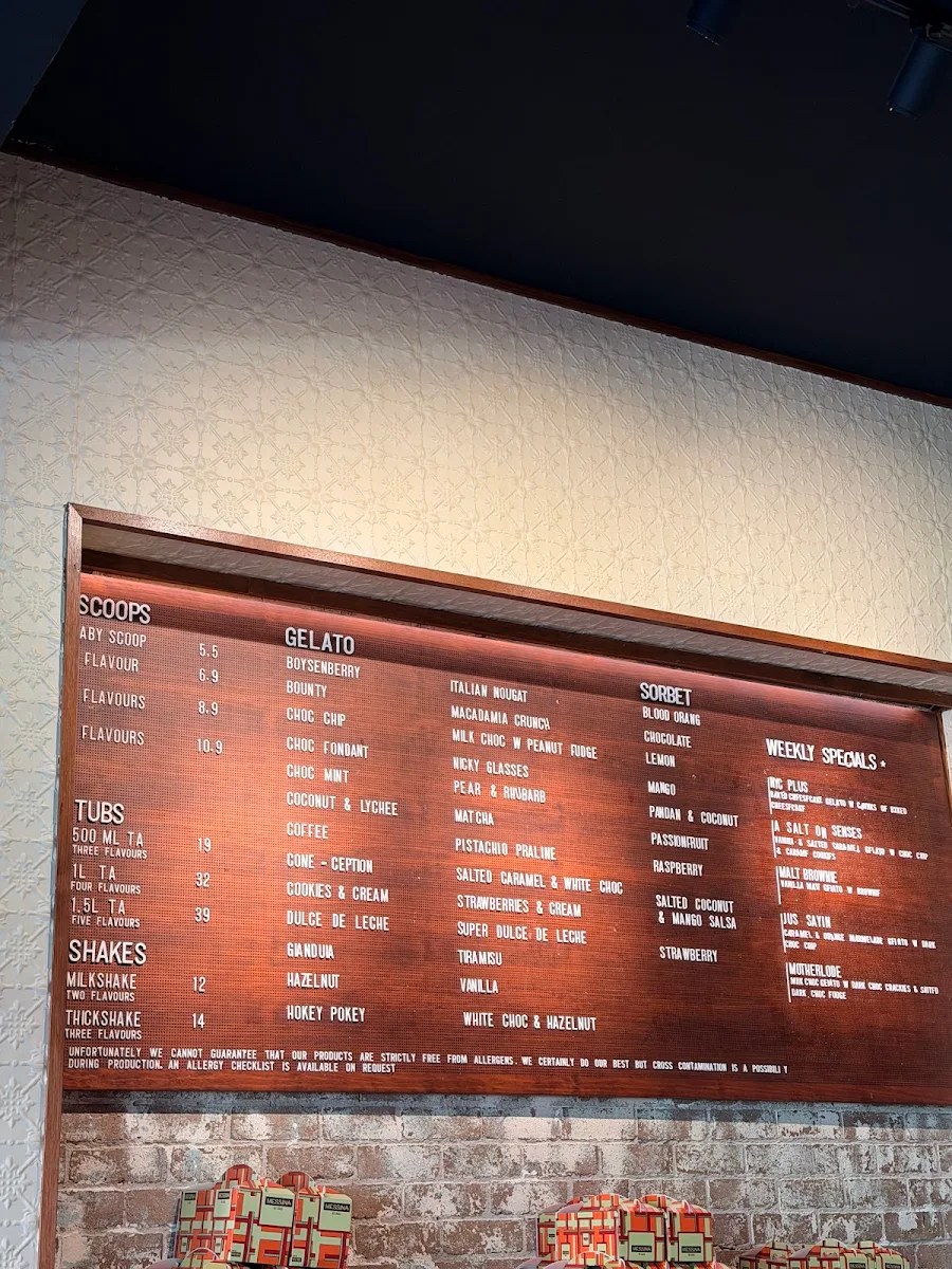 Menu, Gelato Messina Fitzroy