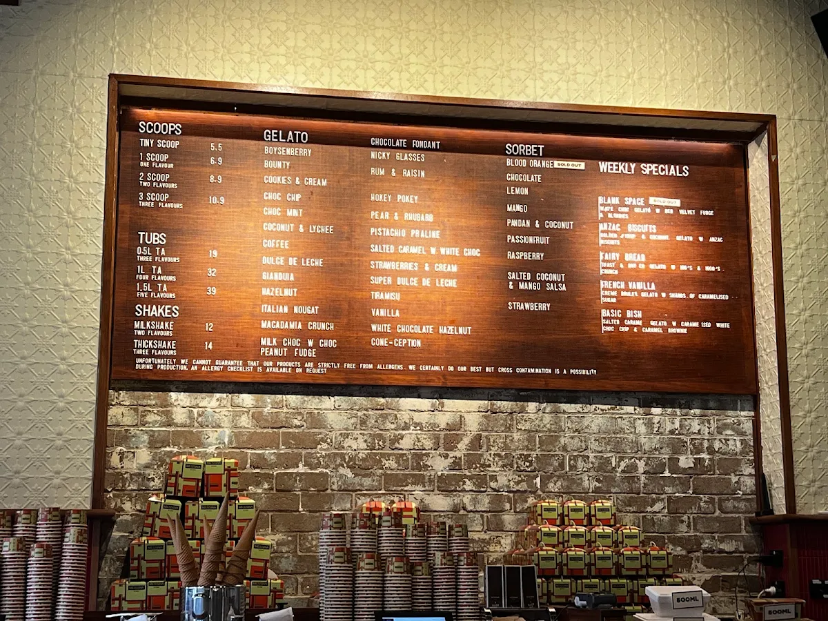 Menu, Gelato Messina Fitzroy