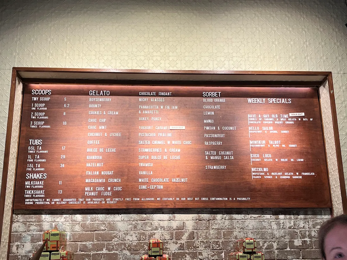 Menu, Gelato Messina Fitzroy
