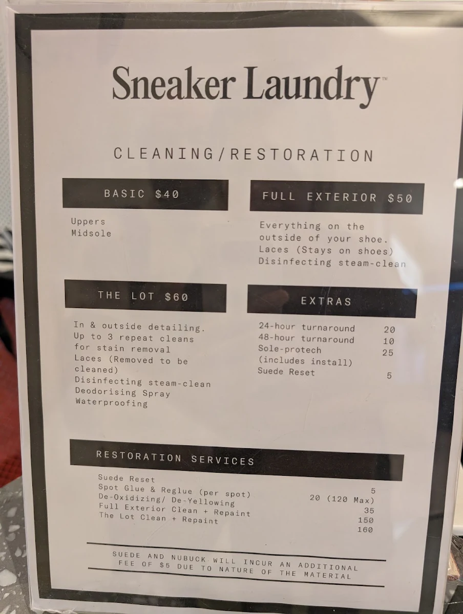 Menu, Sneaker Laundry LAB